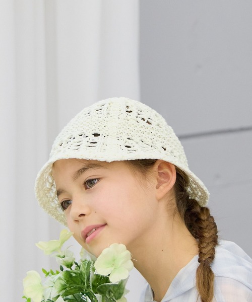 GLOBAL WORK（グローバルワーク）の「透かし編みサーモハット/658838（ハット・キッズ・ブラック/ホワイト・MEDIUM/LARGE）」の6枚目の写真