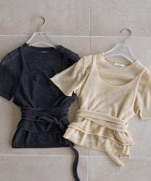 anuke（アンヌーク）の「anuke　Wrapcami Layered Knit ラップキャミレイヤードニット/62620503（ニット/セーター・レディース・クリーム/チャコールグレー・ONE SIZE）」の10枚目の写真