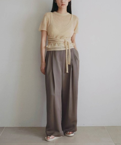 anuke（アンヌーク）の「anuke　Wrapcami Layered Knit ラップキャミレイヤードニット/62620503（ニット/セーター・レディース・クリーム/チャコールグレー・ONE SIZE）」の5枚目の写真