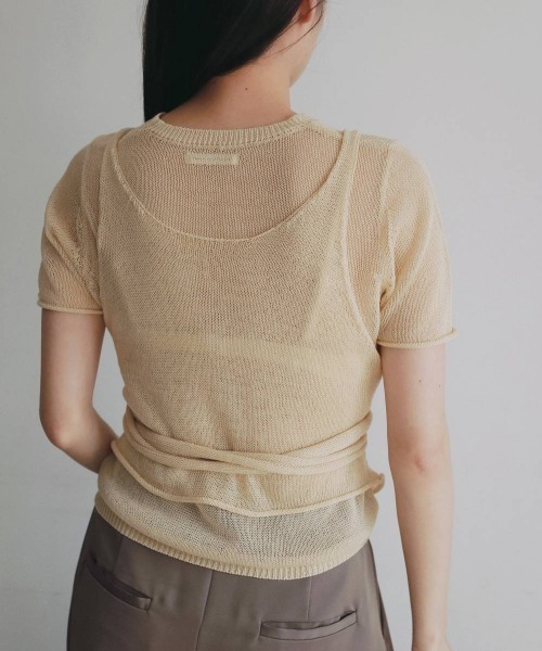 anuke（アンヌーク）の「anuke　Wrapcami Layered Knit ラップキャミレイヤードニット/62620503（ニット/セーター・レディース・クリーム/チャコールグレー・ONE SIZE）」の4枚目の写真