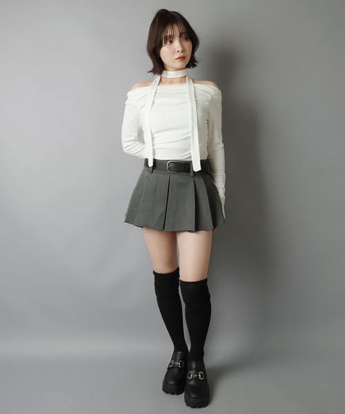 SPINNS(スピンズ)の「【セットアイテム】タイ付き長袖カットソー/ギャザー/ストール付き(Tシャツ/カットソー・レディース・ブラック/ホワイト/チャコール・ONESIZE)」の11枚目の写真