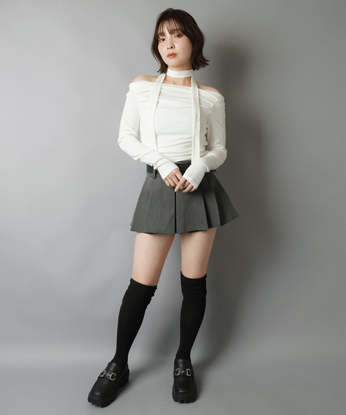 SPINNS(スピンズ)の「【セットアイテム】タイ付き長袖カットソー/ギャザー/ストール付き(Tシャツ/カットソー・レディース・ブラック/ホワイト/チャコール・ONESIZE)」の13枚目の写真