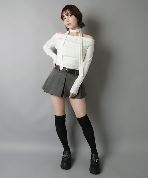 SPINNS(スピンズ)の「【セットアイテム】タイ付き長袖カットソー/ギャザー/ストール付き(Tシャツ/カットソー・レディース・ブラック/ホワイト/チャコール・ONESIZE)」の14枚目の写真