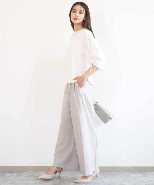 MK MICHEL KLEIN（エムケーミッシェルクラン）の「バイオヴィンテージツイル ワイドストレートパンツ/接触冷感/UVカット/速乾/洗える（スラックス・レディース・ネイビー/グレイッシュベージュ・38）」の3枚目の写真