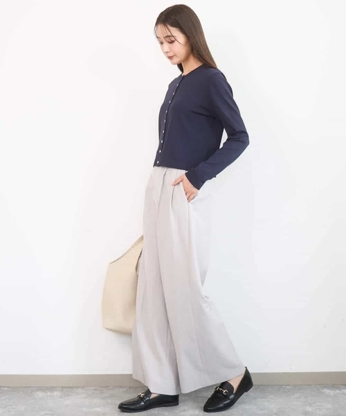 MK MICHEL KLEIN（エムケーミッシェルクラン）の「バイオヴィンテージツイル ワイドストレートパンツ/接触冷感/UVカット/速乾/洗える（スラックス・レディース・ネイビー/グレイッシュベージュ・38）」の4枚目の写真