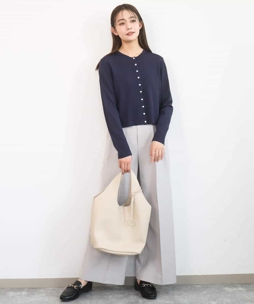 MK MICHEL KLEIN（エムケーミッシェルクラン）の「バイオヴィンテージツイル ワイドストレートパンツ/接触冷感/UVカット/速乾/洗える（スラックス・レディース・ネイビー/グレイッシュベージュ・38）」の5枚目の写真