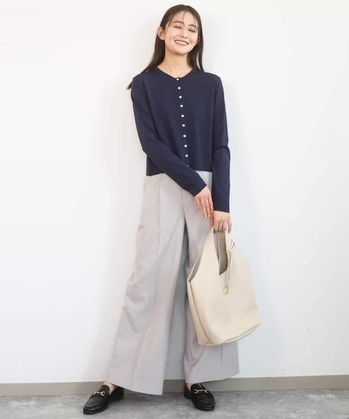 MK MICHEL KLEIN（エムケーミッシェルクラン）の「バイオヴィンテージツイル ワイドストレートパンツ/接触冷感/UVカット/速乾/洗える（スラックス・レディース・ネイビー/グレイッシュベージュ・38）」の6枚目の写真