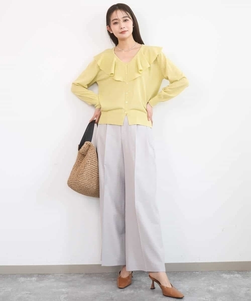 MK MICHEL KLEIN（エムケーミッシェルクラン）の「バイオヴィンテージツイル ワイドストレートパンツ/接触冷感/UVカット/速乾/洗える（スラックス・レディース・ネイビー/グレイッシュベージュ・38）」の7枚目の写真