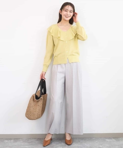 MK MICHEL KLEIN（エムケーミッシェルクラン）の「バイオヴィンテージツイル ワイドストレートパンツ/接触冷感/UVカット/速乾/洗える（スラックス・レディース・ネイビー/グレイッシュベージュ・38）」の8枚目の写真