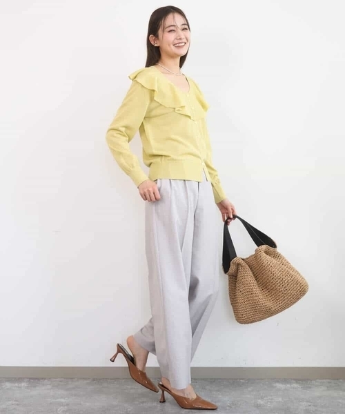 MK MICHEL KLEIN（エムケーミッシェルクラン）の「バイオヴィンテージツイル ワイドストレートパンツ/接触冷感/UVカット/速乾/洗える（スラックス・レディース・ネイビー/グレイッシュベージュ・38）」の9枚目の写真