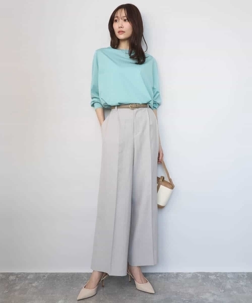 MK MICHEL KLEIN（エムケーミッシェルクラン）の「バイオヴィンテージツイル ワイドストレートパンツ/接触冷感/UVカット/速乾/洗える（スラックス・レディース・ネイビー/グレイッシュベージュ・38）」の11枚目の写真