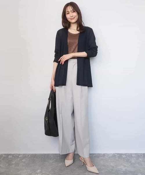MK MICHEL KLEIN（エムケーミッシェルクラン）の「バイオヴィンテージツイル ワイドストレートパンツ/接触冷感/UVカット/速乾/洗える（スラックス・レディース・ネイビー/グレイッシュベージュ・38）」の15枚目の写真