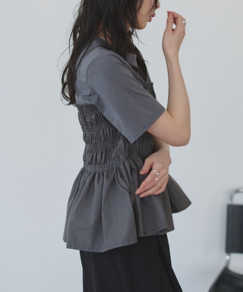 Eclat one(エクラワン)の「【Eclat one】異素材ドッキング シャーリングビスチェライク カットソー(Tシャツ/カットソー・レディース・イエロー/グレー/ホワイト・FREE)」の16枚目の写真