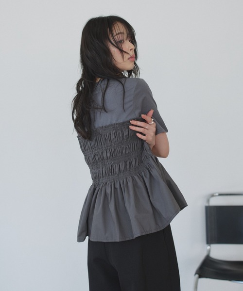 Eclat one(エクラワン)の「【Eclat one】異素材ドッキング シャーリングビスチェライク カットソー(Tシャツ/カットソー・レディース・イエロー/グレー/ホワイト・FREE)」の19枚目の写真
