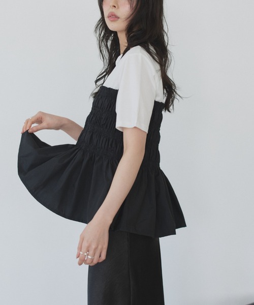 Eclat one(エクラワン)の「【Eclat one】異素材ドッキング シャーリングビスチェライク カットソー(Tシャツ/カットソー・レディース・イエロー/グレー/ホワイト・FREE)」の5枚目の写真
