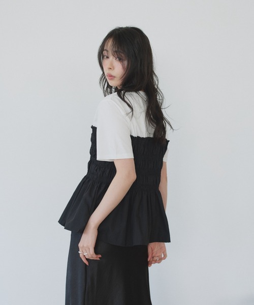 Eclat one(エクラワン)の「【Eclat one】異素材ドッキング シャーリングビスチェライク カットソー(Tシャツ/カットソー・レディース・イエロー/グレー/ホワイト・FREE)」の9枚目の写真