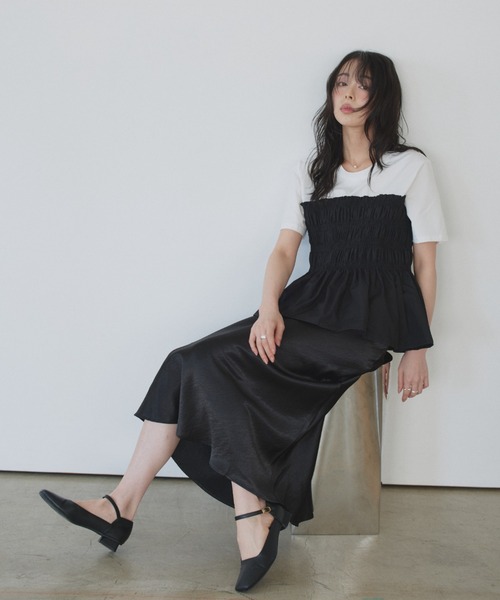 Eclat one(エクラワン)の「【Eclat one】異素材ドッキング シャーリングビスチェライク カットソー(Tシャツ/カットソー・レディース・イエロー/グレー/ホワイト・FREE)」の7枚目の写真