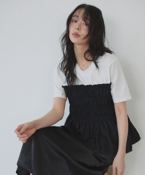 Eclat one(エクラワン)の「【Eclat one】異素材ドッキング シャーリングビスチェライク カットソー(Tシャツ/カットソー・レディース・イエロー/グレー/ホワイト・FREE)」の10枚目の写真