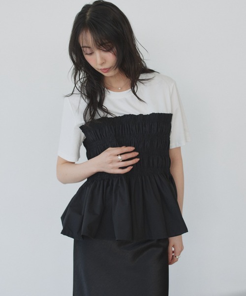 Eclat one(エクラワン)の「【Eclat one】異素材ドッキング シャーリングビスチェライク カットソー(Tシャツ/カットソー・レディース・イエロー/グレー/ホワイト・FREE)」の11枚目の写真
