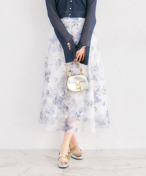 tocco closet(トッコ クローゼット)の「バックレースアップシアーフラワープリントフレアスカート(スカート・レディース・ラベンダー/ピンク・M)」の1枚目の写真