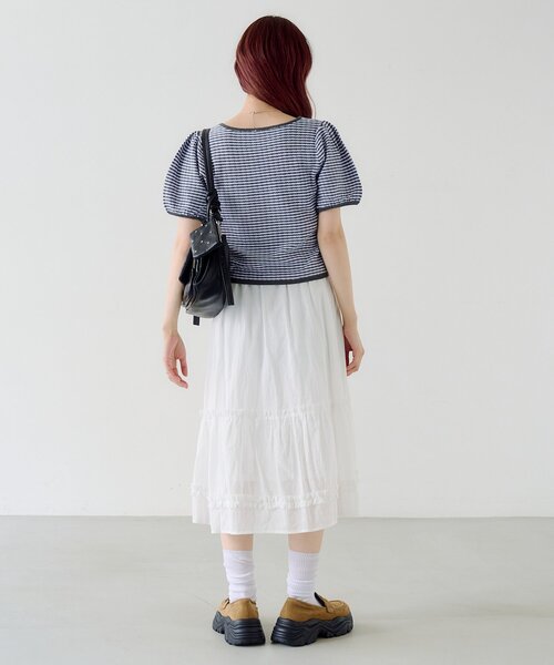 Kastane(カスタネ)の「ボーダーパフ半袖ニット(Tシャツ/カットソー・レディース・ピンク/ブラック/サックスブルー・FREE)」の9枚目の写真