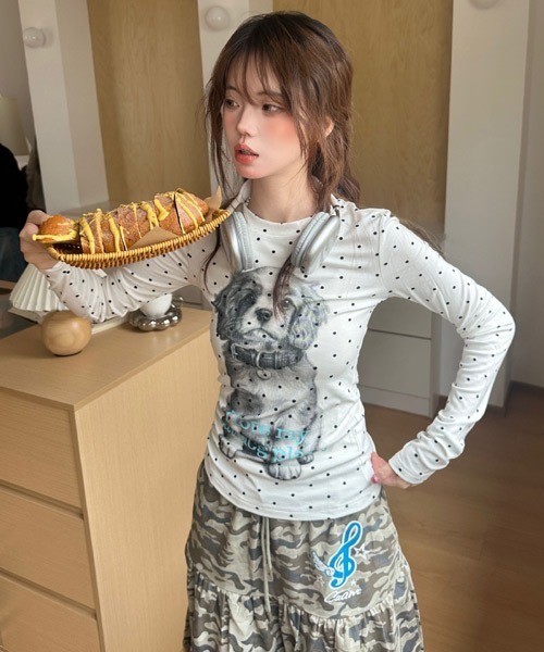 Ressaca（レサーカ）の「DOGプリントドット柄ロンT（Tシャツ/カットソー・レディース・ホワイト/グレー・M）」の6枚目の写真