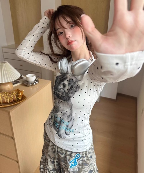 Ressaca（レサーカ）の「DOGプリントドット柄ロンT（Tシャツ/カットソー・レディース・ホワイト/グレー・M）」の5枚目の写真