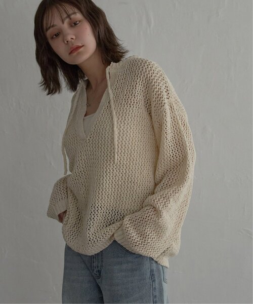 notch.（ノッチ）の「MIXメッシュキーネックプルオーバー（ニット/セーター・レディース・ブラック/アイボリー/グレー・M）」の16枚目の写真