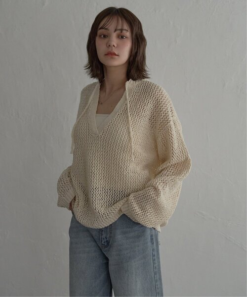 notch.（ノッチ）の「MIXメッシュキーネックプルオーバー（ニット/セーター・レディース・ブラック/アイボリー/グレー・M）」の15枚目の写真