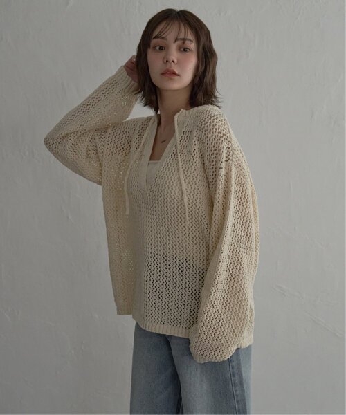 notch.（ノッチ）の「MIXメッシュキーネックプルオーバー（ニット/セーター・レディース・ブラック/アイボリー/グレー・M）」の14枚目の写真