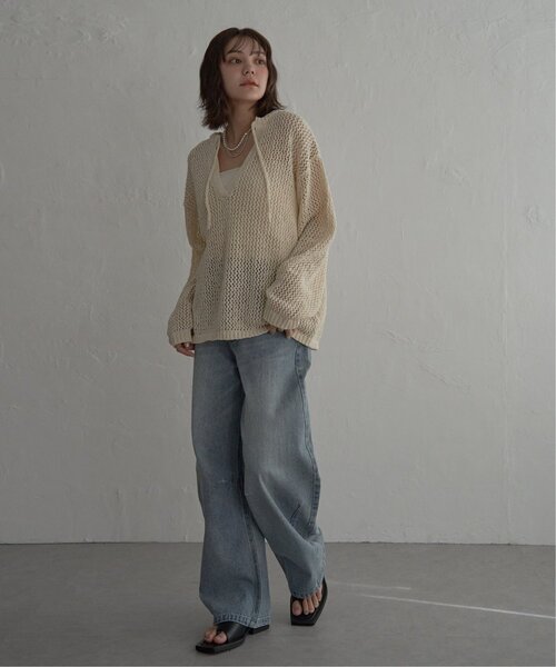 notch.（ノッチ）の「MIXメッシュキーネックプルオーバー（ニット/セーター・レディース・ブラック/アイボリー/グレー・M）」の13枚目の写真