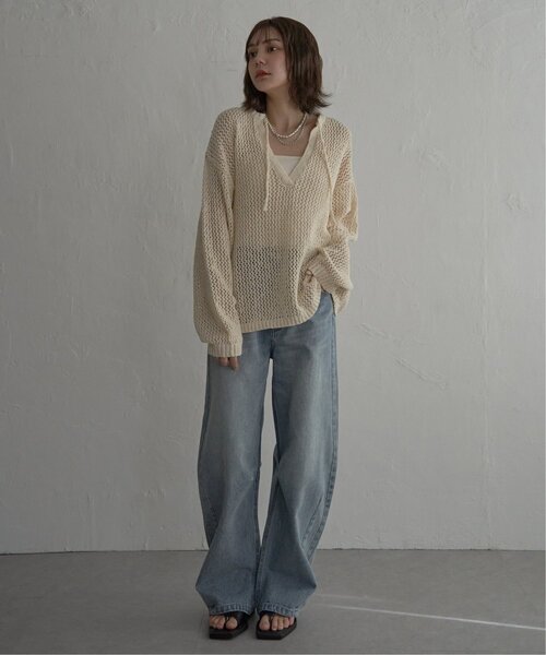 notch.（ノッチ）の「MIXメッシュキーネックプルオーバー（ニット/セーター・レディース・ブラック/アイボリー/グレー・M）」の12枚目の写真