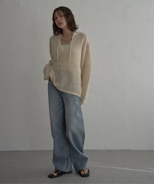 notch.（ノッチ）の「MIXメッシュキーネックプルオーバー（ニット/セーター・レディース・ブラック/アイボリー/グレー・M）」の11枚目の写真