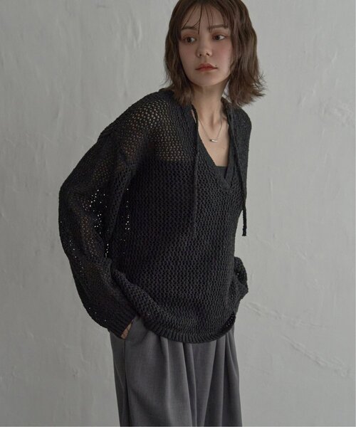notch.（ノッチ）の「MIXメッシュキーネックプルオーバー（ニット/セーター・レディース・ブラック/アイボリー/グレー・M）」の10枚目の写真