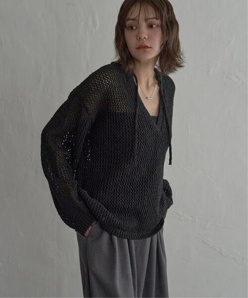 notch.（ノッチ）の「MIXメッシュキーネックプルオーバー（ニット/セーター・レディース・ブラック/アイボリー/グレー・M）」の8枚目の写真
