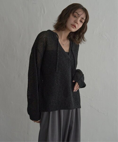 notch.（ノッチ）の「MIXメッシュキーネックプルオーバー（ニット/セーター・レディース・ブラック/アイボリー/グレー・M）」の6枚目の写真