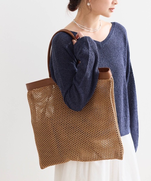 Andemiu（アンデミュウ）の「メッシュスクエアトート634250（トートバッグ・レディース・ブラウン/ホワイト・FREE）」の8枚目の写真