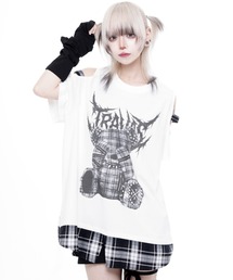 『TRAVAS TOKYO/トラバス トーキョー』チェックレイヤードくまプリントTシャツ