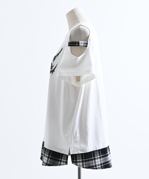 TRAVAS TOKYO（トラバス トウキョウ）の「『TRAVAS TOKYO/トラバス トーキョー』チェックレイヤードくまプリントTシャツ（Tシャツ/カットソー・レディース・ホワイト/ブラック・FREE）」の19枚目の写真