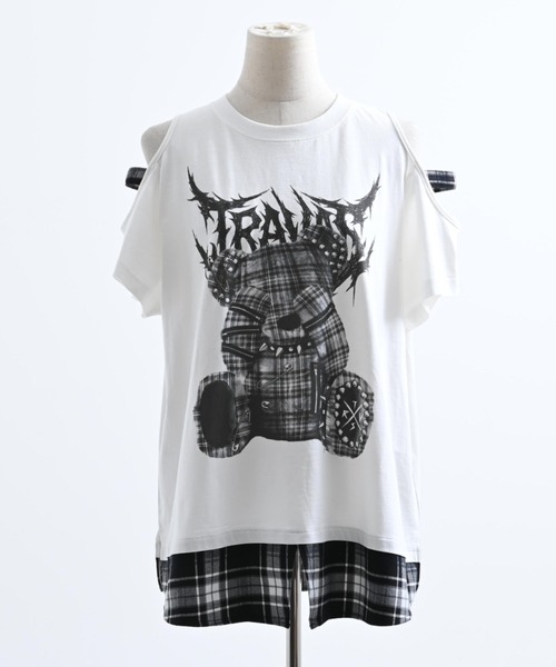 TRAVAS TOKYO（トラバス トウキョウ）の「『TRAVAS TOKYO/トラバス トーキョー』チェックレイヤードくまプリントTシャツ（Tシャツ/カットソー・レディース・ホワイト/ブラック・FREE）」の18枚目の写真