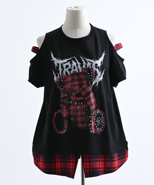 TRAVAS TOKYO（トラバス トウキョウ）の「『TRAVAS TOKYO/トラバス トーキョー』チェックレイヤードくまプリントTシャツ（Tシャツ/カットソー・レディース・ホワイト/ブラック・FREE）」の10枚目の写真