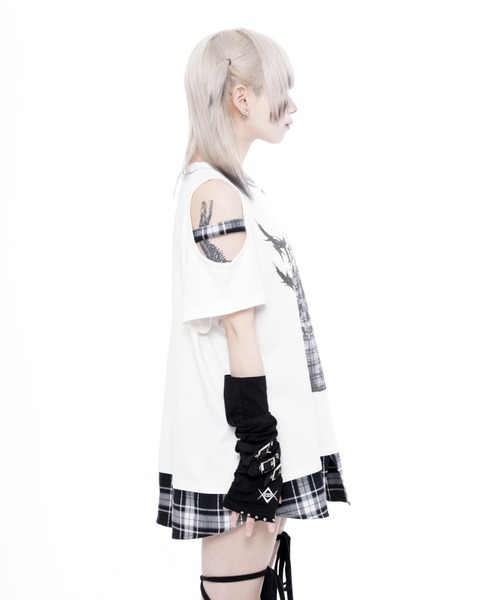 TRAVAS TOKYO（トラバス トウキョウ）の「『TRAVAS TOKYO/トラバス トーキョー』チェックレイヤードくまプリントTシャツ（Tシャツ/カットソー・レディース・ホワイト/ブラック・FREE）」の8枚目の写真