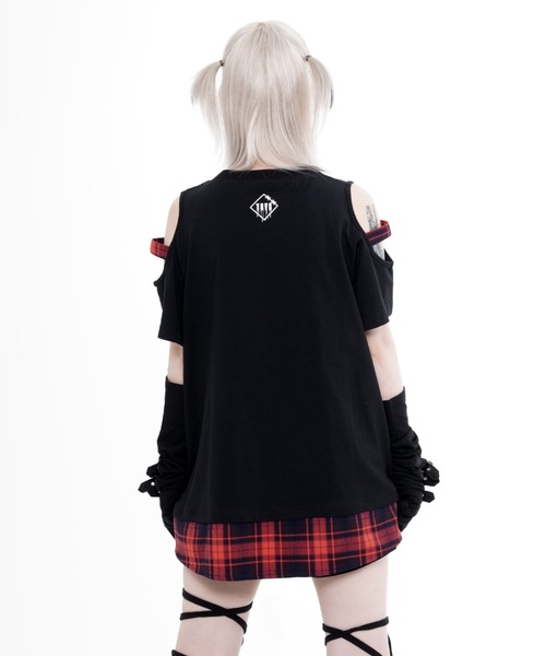 TRAVAS TOKYO（トラバス トウキョウ）の「『TRAVAS TOKYO/トラバス トーキョー』チェックレイヤードくまプリントTシャツ（Tシャツ/カットソー・レディース・ホワイト/ブラック・FREE）」の6枚目の写真