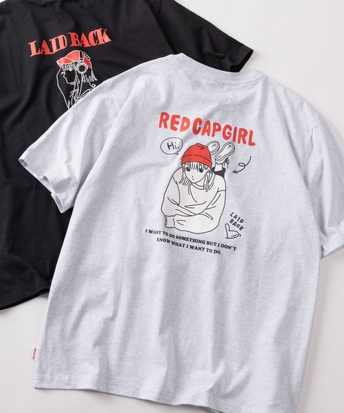 Red Cap Girl(レッドキャプガール)の「【70】【RCG/レッドキャップガール】ワンポイント刺繍 バックプリント クルーネックTシャツ/ユニセックス/レディース/メンズ(Tシャツ/カットソー・メンズ・ブラック系/ブルー系/ブルー系1/ブラック系1/ライトグレー系/ホワイト系/ホワイト系1/ライトグレー系1・M/L)」の5枚目の写真