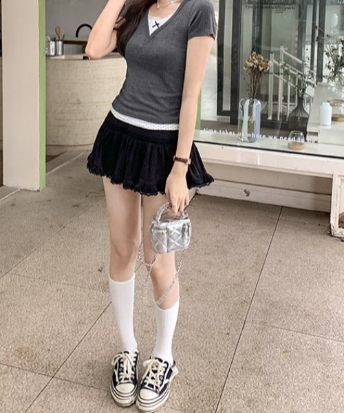 lulufa(ルルファ)の「ドットレイヤードVネックリブTシャツ(Tシャツ/カットソー・レディース・ネイビー/グレー・LARGE/MEDIUM)」の11枚目の写真