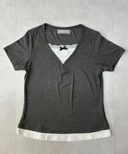 lulufa(ルルファ)の「ドットレイヤードVネックリブTシャツ(Tシャツ/カットソー・レディース・ネイビー/グレー・LARGE/MEDIUM)」の19枚目の写真