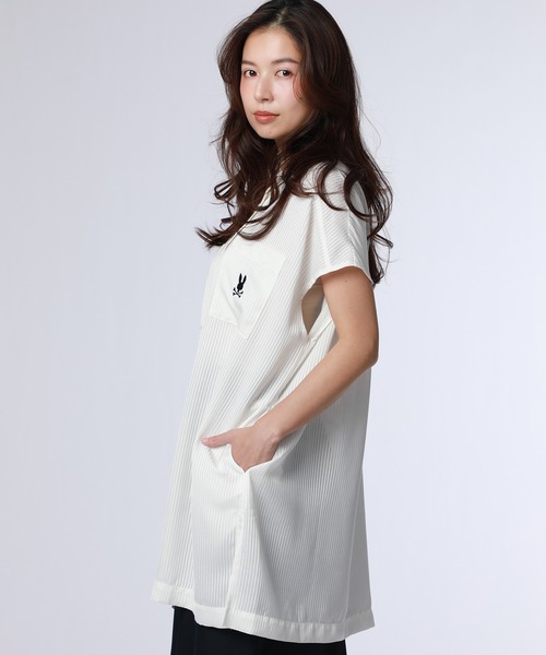 Psycho Bunny（サイコバニー）の「[WOMEN]シースルーストライプ ドロップショルダーシャツワンピース（シャツ/ブラウス・レディース・ネイビー/ホワイト・FREE）」の3枚目の写真