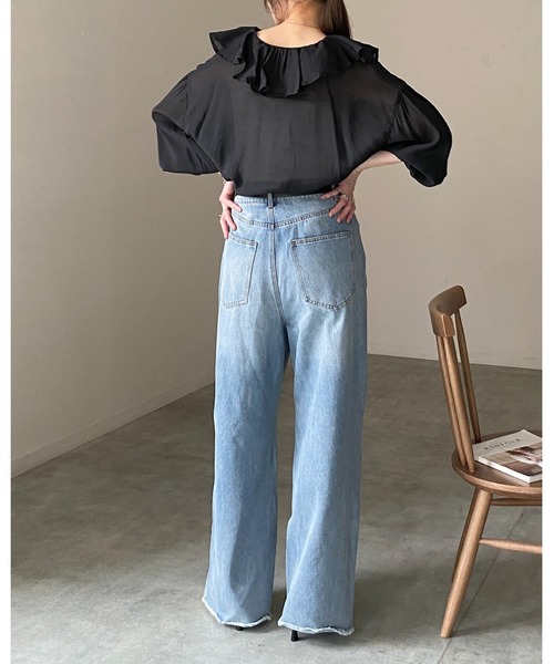 She's Closet(シーズクローゼット)の「長袖 ビッグ襟 Vネック ラッフルカラー シアー フリルブラウス(シャツ/ブラウス・レディース・グレー/ブラック/グレイッシュベージュ/ホワイト・FREE)」の18枚目の写真