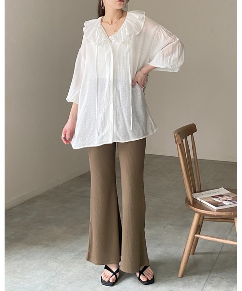 She's Closet(シーズクローゼット)の「長袖 ビッグ襟 Vネック ラッフルカラー シアー フリルブラウス(シャツ/ブラウス・レディース・グレー/ブラック/グレイッシュベージュ/ホワイト・FREE)」の20枚目の写真