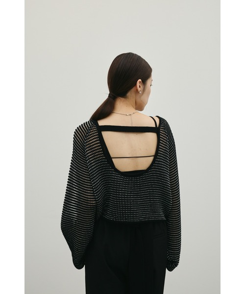 STYLEMIXER（スタイルミキサー）の「バックオープンメッシュニット（ニット/セーター・レディース・ブラック/ライトベージュ/ホワイト・FREE）」の9枚目の写真